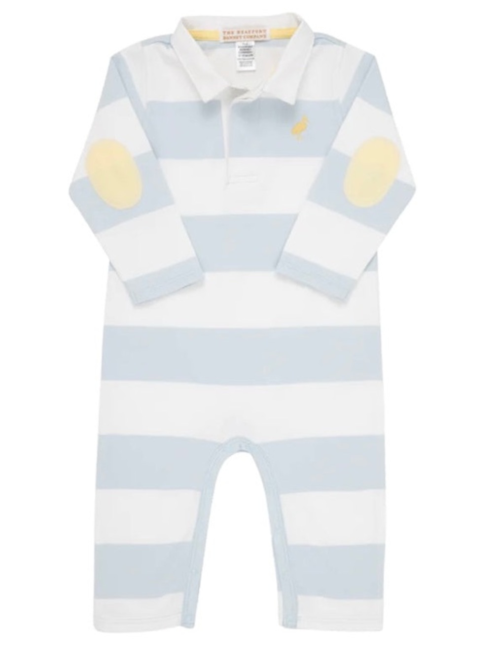 TBBC Sir Proper’s Rugby Romper, Buckhead Blue Rugby Stripe/Bellport Yellow, 2T